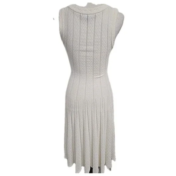 Hale‎ Bob Fit and Flare Midi Sleeveless Dress Stretch Off White Women’s Size XS - Picture 5 of 11
